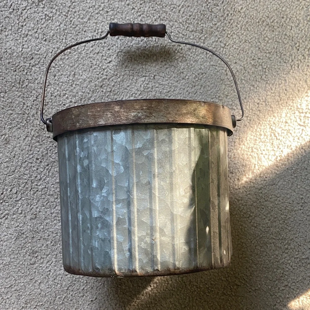 Rustic Metal Galvanized Bucket with Copper Accent - Home Accents